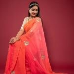 Orange & Pink Shaded Real Silver Work Saree | Pure Chiffon, Butta Design | Jaipurio Luxury Collection